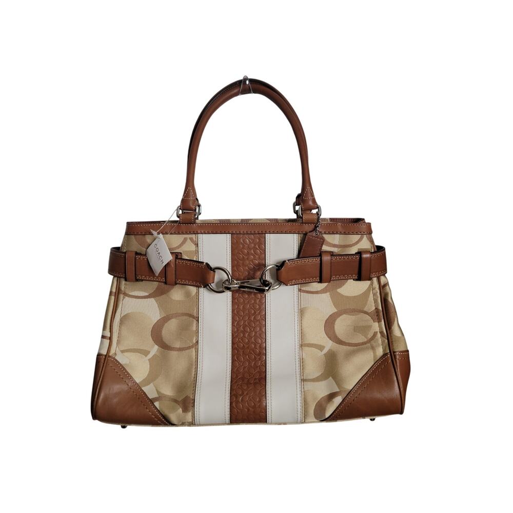 Coach Hampton Signature Stripe Carryall Satchel Brown